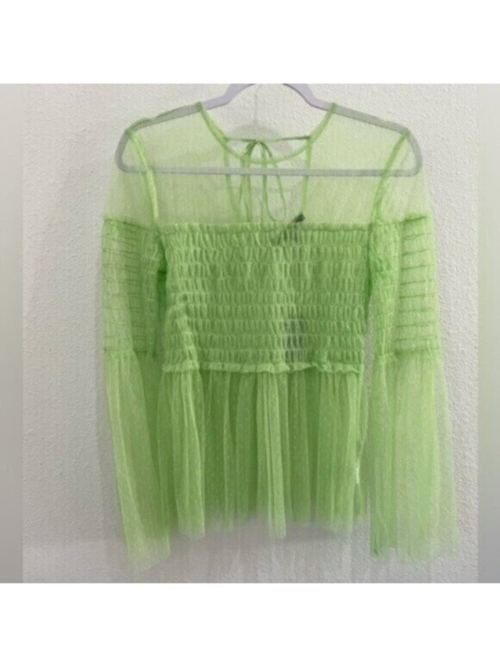 Romeo &Juliet Couture Y2K Mesh Top Boho Fairty Bell Sleeve Festival